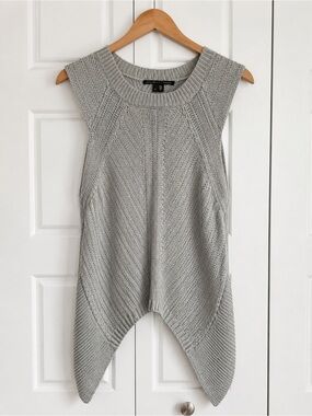 Theory Silk Cotton Knit Tunic Sweater Vest M Gray Handkerchief Hem Sleeveless